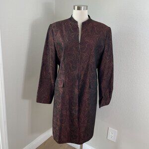Oleg Cassini Womens Plus 16 Paisley Mid Length Jacket Metallic Acetate Blend